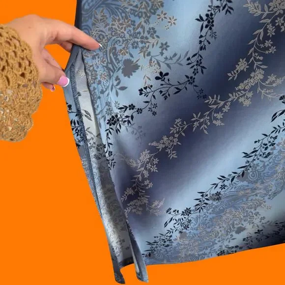 90's vintage blue paisley floral bodycon high slit maxi dress MEDIUM - Picture 3 of 8